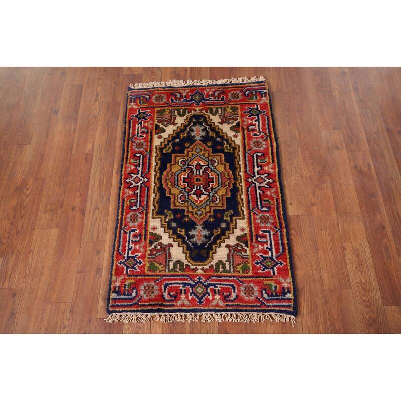 Navy Blue Heriz Serapi Accent Rug Handmade Traditional Wool Carpet - 2'0" x 3'0"