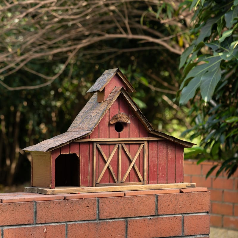Glitzhome 20.75"W Extra-Large Farmhouse Rustic Wood Barn Birdhouse - 20.75" W x 14.96" H x 8.27" D