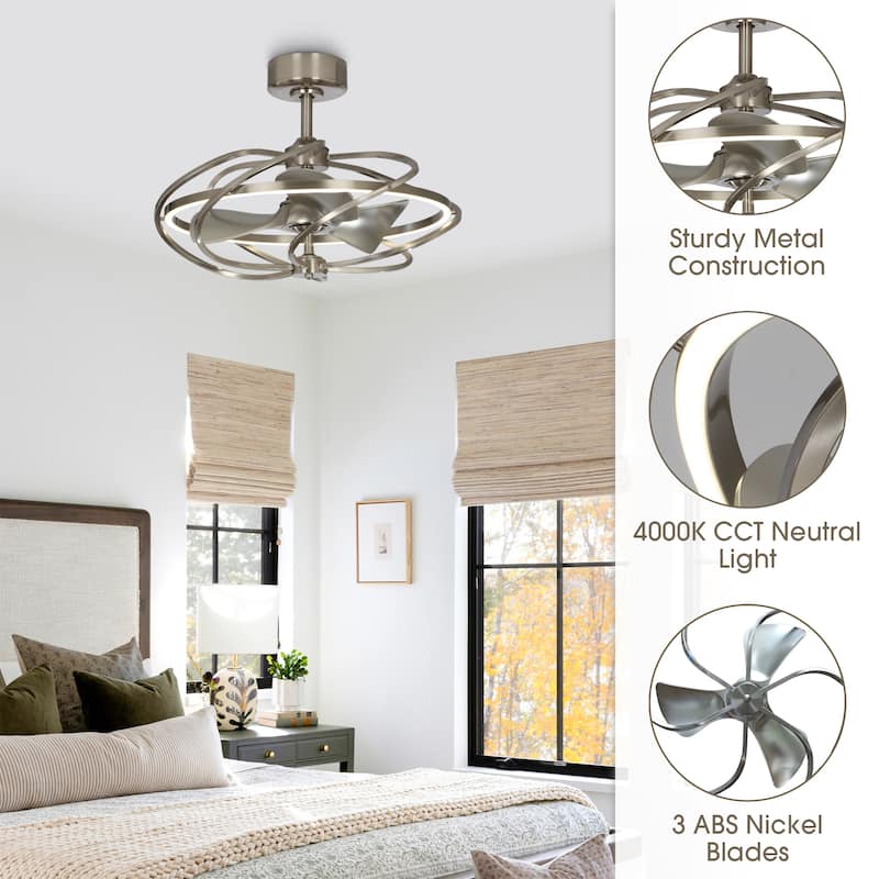 27-inch Satin Nickel 3-Blade Chandelier LED Ceiling Fan with Remote