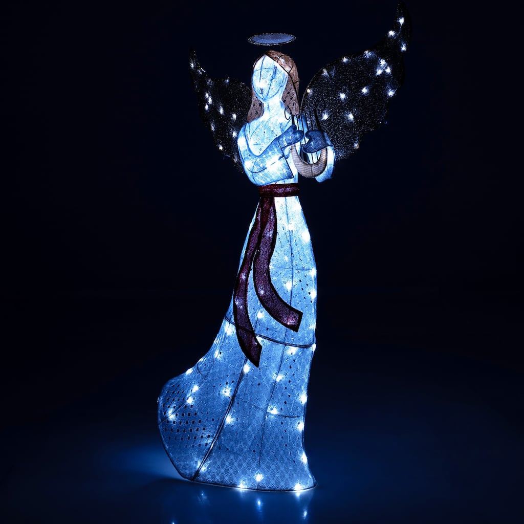 Gymax 5 FT Lighted Angel w/ Harp LED Lights Halo Zip Ties & Ground - Multi - See Details