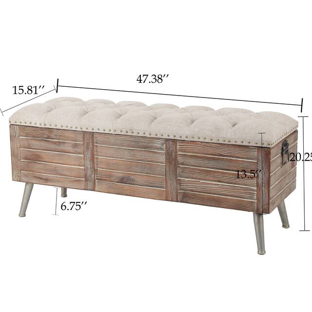 47.4-Inch Wide Upholstered Wood Storage Bench - 20.25in. H x 47.38in. W x 15.81in. D
