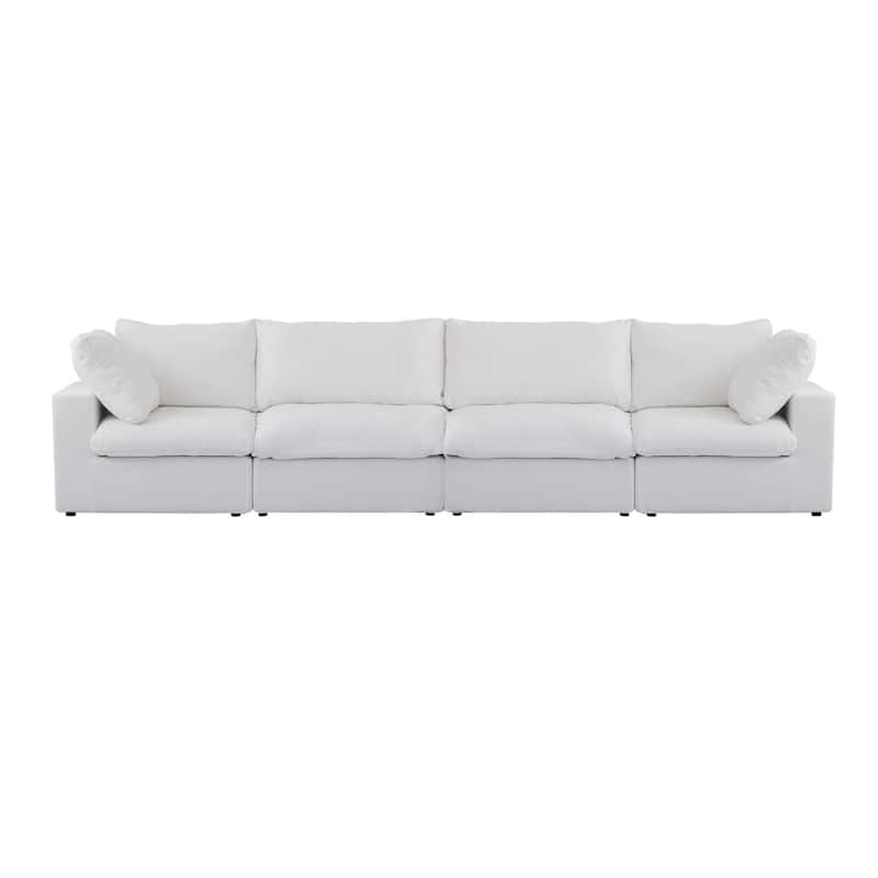 160.6" Modern Linen Upholstered Sofa Multiple Cushions Sectional Couch