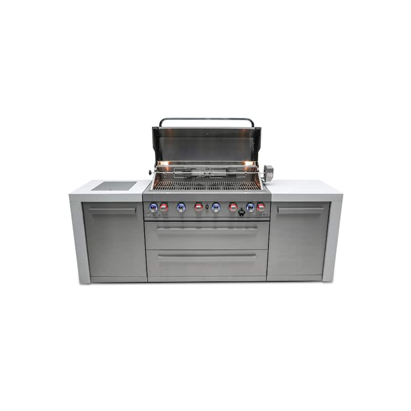 Mont Alpi MAi805-D 44-inch 6-Burner 115000 BTU Deluxe Stainless Steel Modular Outdoor Kitchen Island Gas Grill with Side Burner