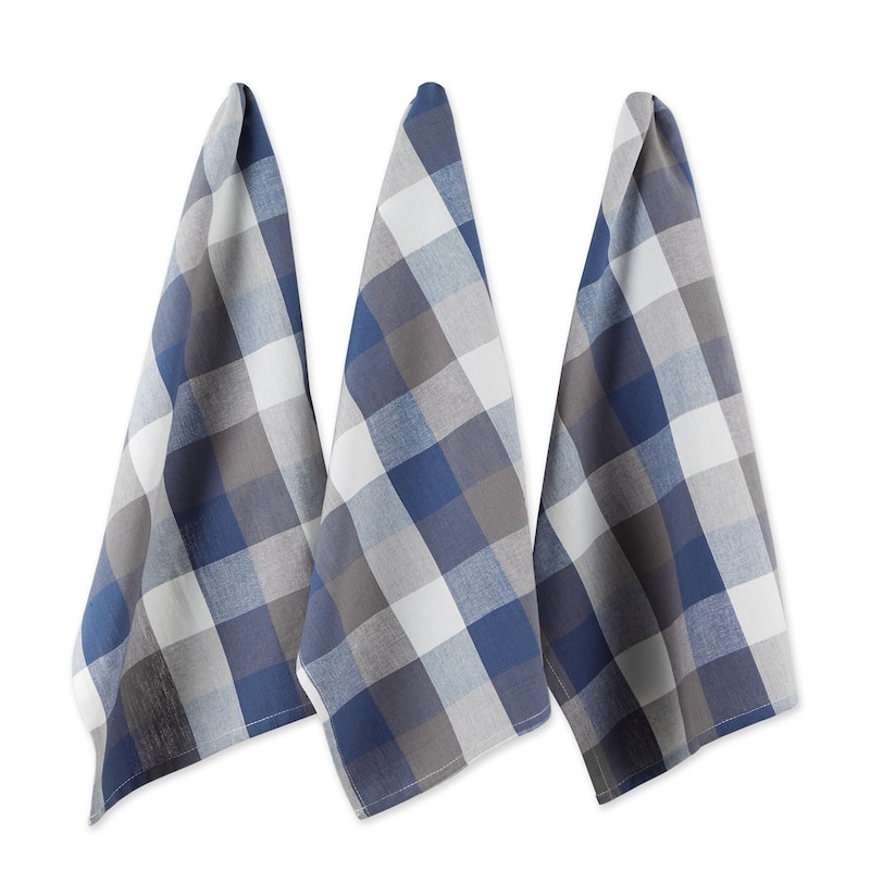 DII Tri Color Check Dishtowel (Set of 3) - French Blue
