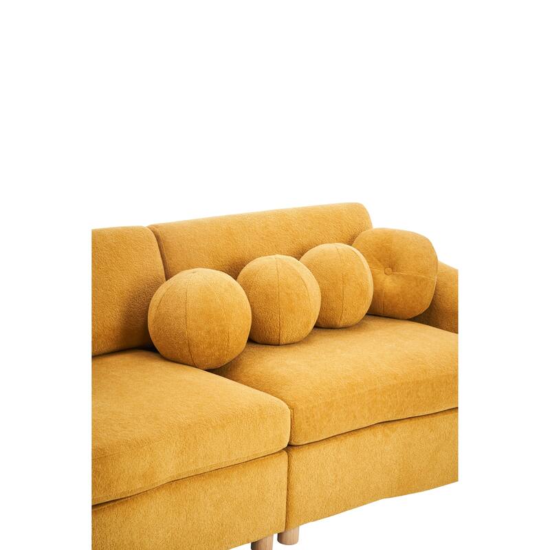 Modern Tufted Chenille Loveseat, Futon Sectional Love Seat Couch, Upholstered Sofa with 2 Pillows & 3 Lumbar Pillows