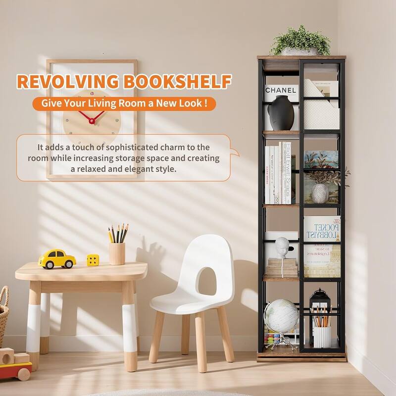 4-Tier 360° Narrow Rotating Bookshelf, Standing Book Storage Organizer