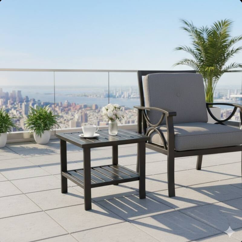 Square Black Metal Side Table, 2-Tier - 19x19x18"