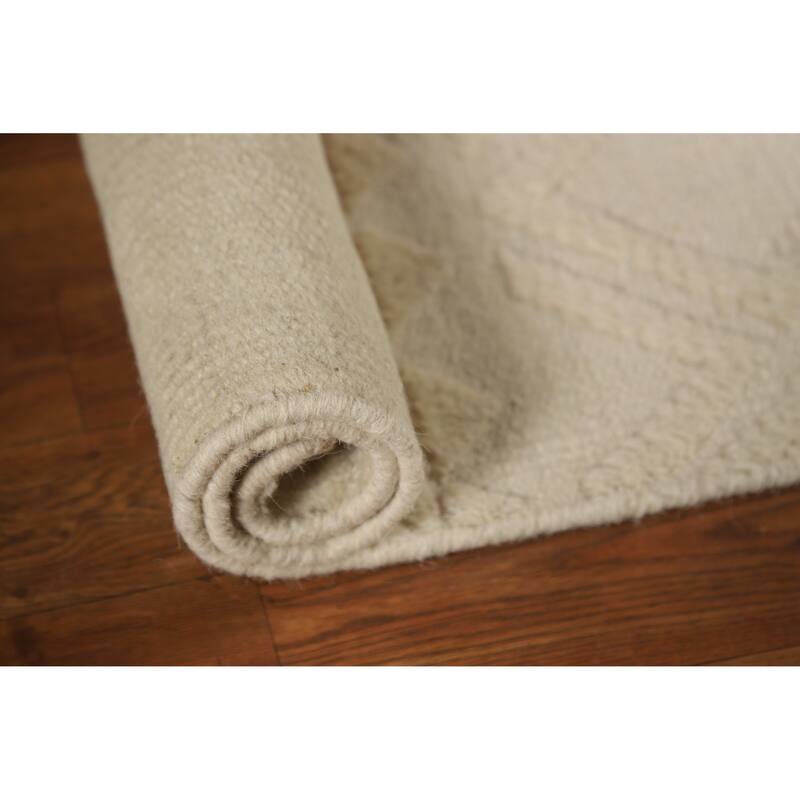 Geometric Moroccan Oriental Foyer Rug Hand-Knotted Ivory Wool Carpet - 2'0"x 3'0"