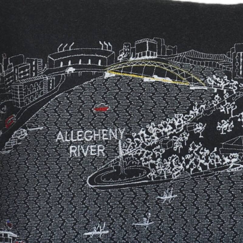 HomeRoots 25" Black Pittsburgh Nighttime Skyline Lumbar Decorative Pillow