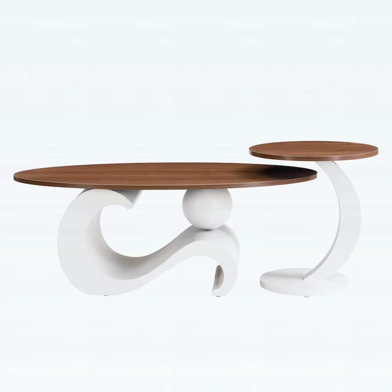 Nesting Coffee Table Set of 2,Industrial Design for Living Rooms,Combines Luxury and Functionality with Oval and Round Shapes
