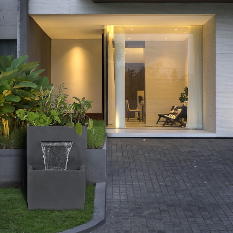 Grey Rectangular Resin Modern Rectangular Waterfall Outdoor Fountain