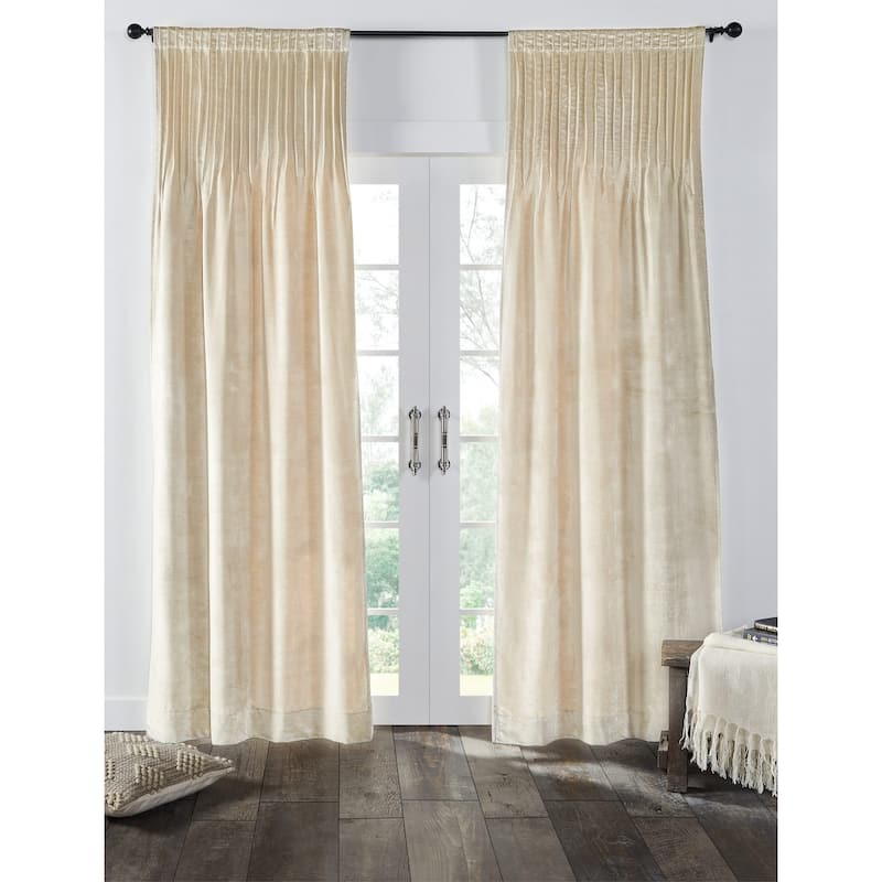 Lia Velvet Pleated Curtain, Ivory, 120