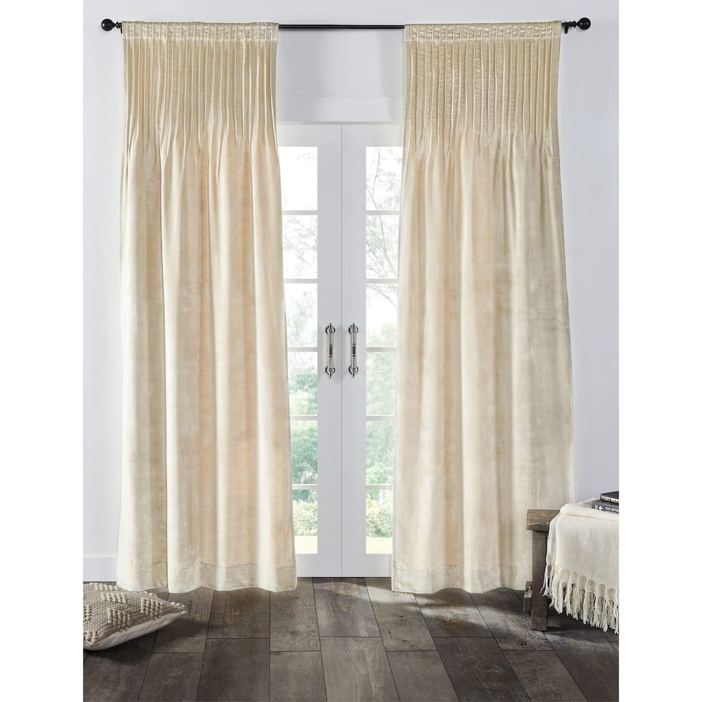 Lia Velvet Pleated Curtain, Ivory, 120