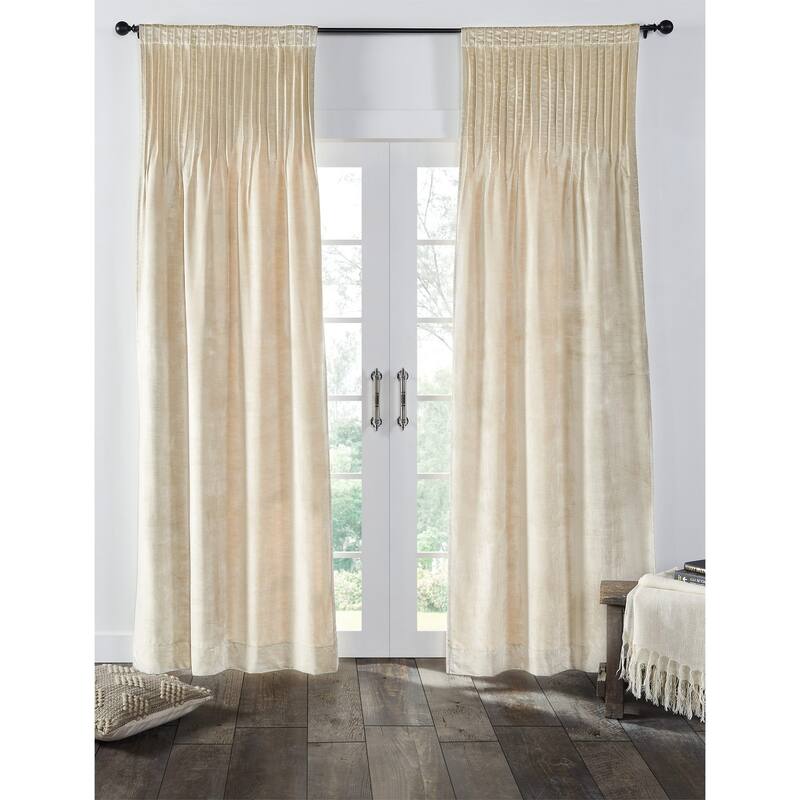 Lia Velvet Pleated Curtain, Ivory, 96
