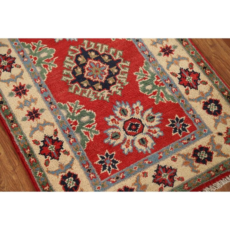 Red Kazak Oriental Foyer Rug Hand-Knotted Traditional Wool Carpet - 2'0" x 3'0"