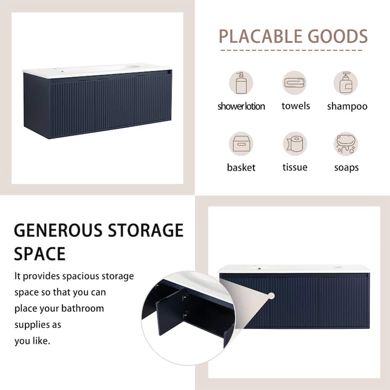 Navy Blue 48" Floating Bathroom Vanity with Drop Shaped Resin Sink