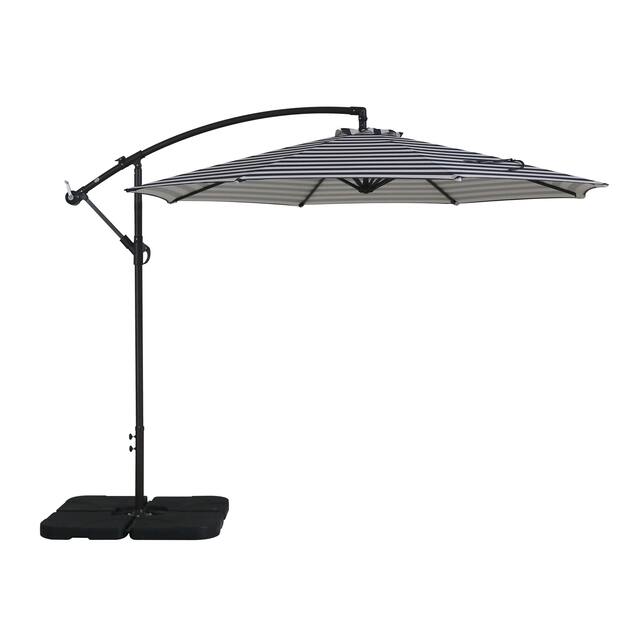 Steele 10-ft. Offset Patio Umbrella with Weight Base Stand - Grey Stripe