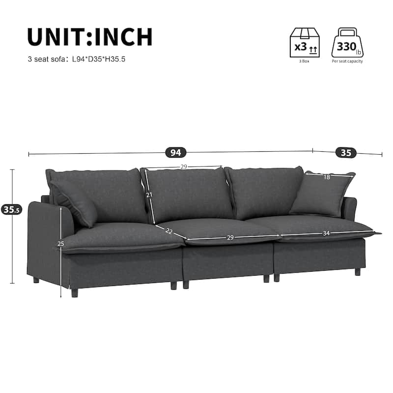 94" Chenille 3-Seater Sectional Sofa with Pillows