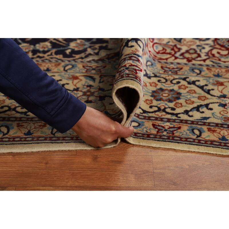 Navy Blue Floral Nain Persian Area Rug Handmade Wool Carpet - 6'7"x 10'5"