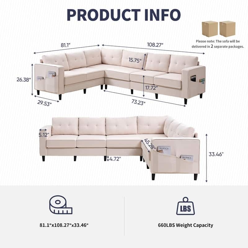 Mixoy 108"Snowflake Velvet Oversized Modular Sectional Sofa,L-Shaped Sectional Sofas with Side Pocket,Large 6 Seater Corner Sofa