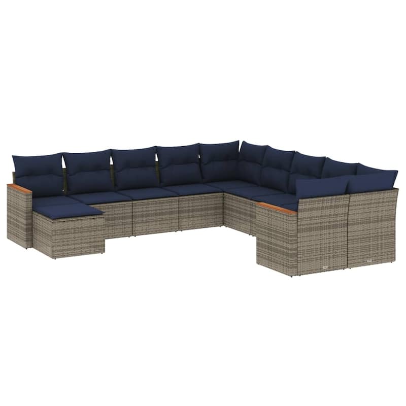 vidaXL 11/12 Piece Patio Sofa Set with Cushions Black/Gray Poly Rattan - 24.4 x 24.4 x 27.2