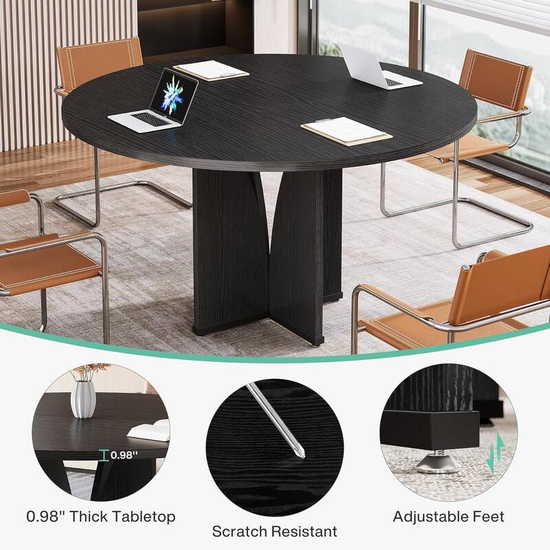39" Round Conference Table for 4 Modern Wooden Meeting Table with Sturdy Base for Office/Training/Negotiation/Conference Room
