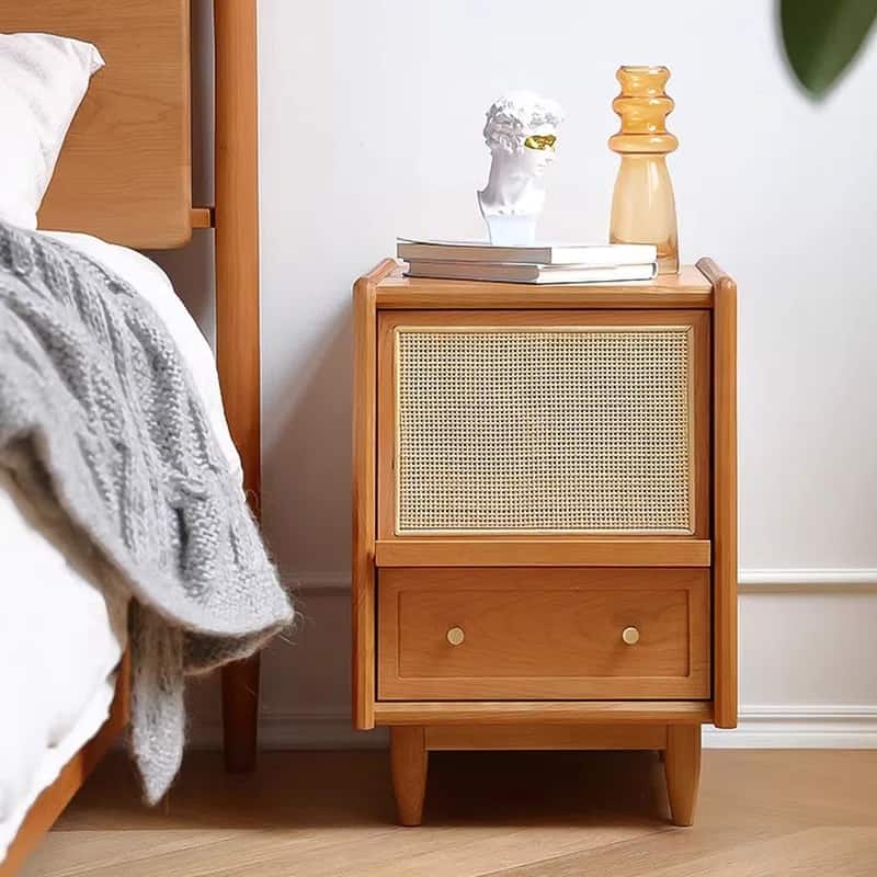 Japanese Nightstand with Rattan Drawer