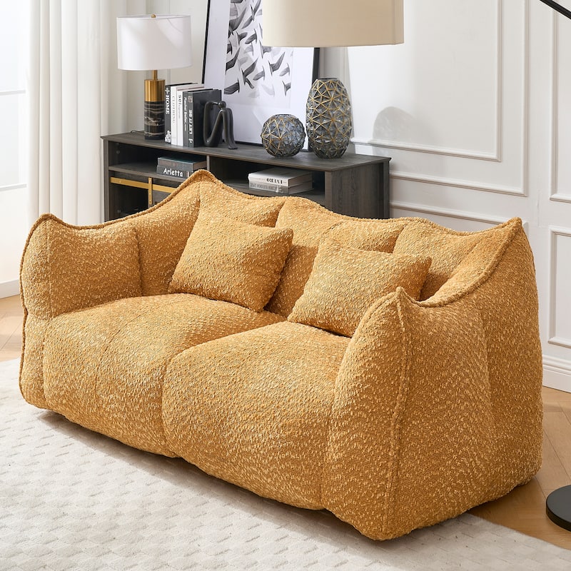 Beanbag Chair with High Resilience Foam Core. The Square Recliner Sofa Is Ideal for Family Members And Friends Engaged in Games - Yellow