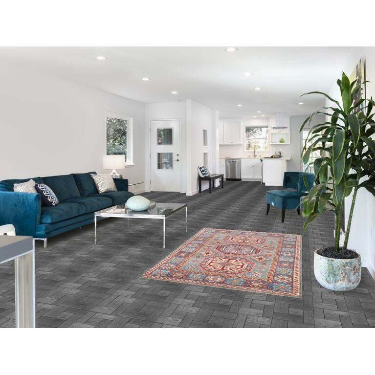 Kazak Oriental Area Rug Handmade Grey Wool Carpet - 3'10"x 5'11"