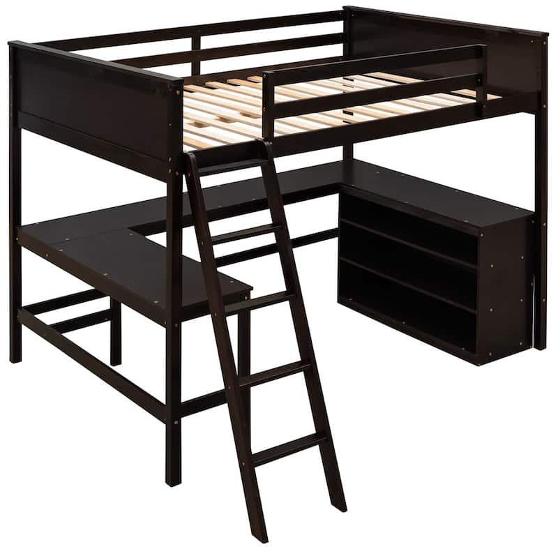 Merax Wooden Loft Bed with Shelves and Desk