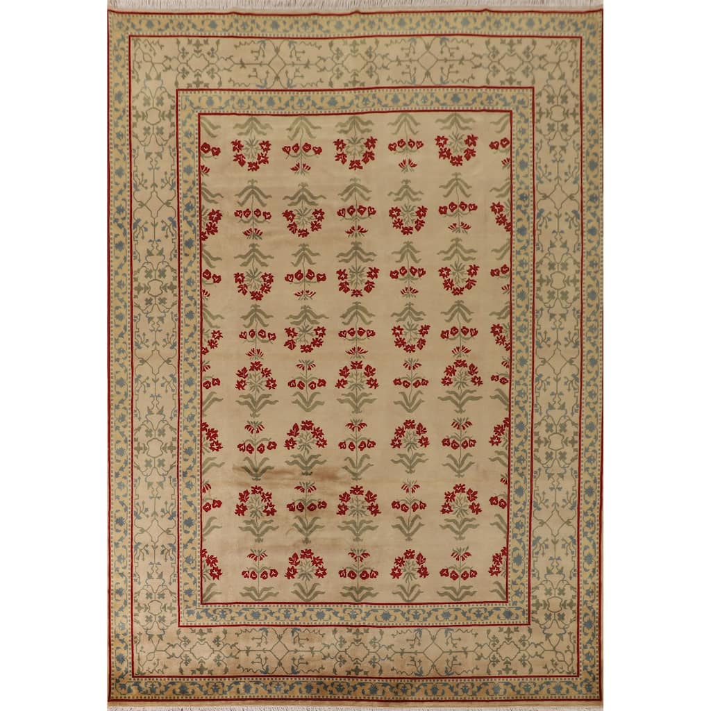 All-Over Aubusson Oriental Area Rug Handmade Wool Carpet - 9'2"x 11'10"