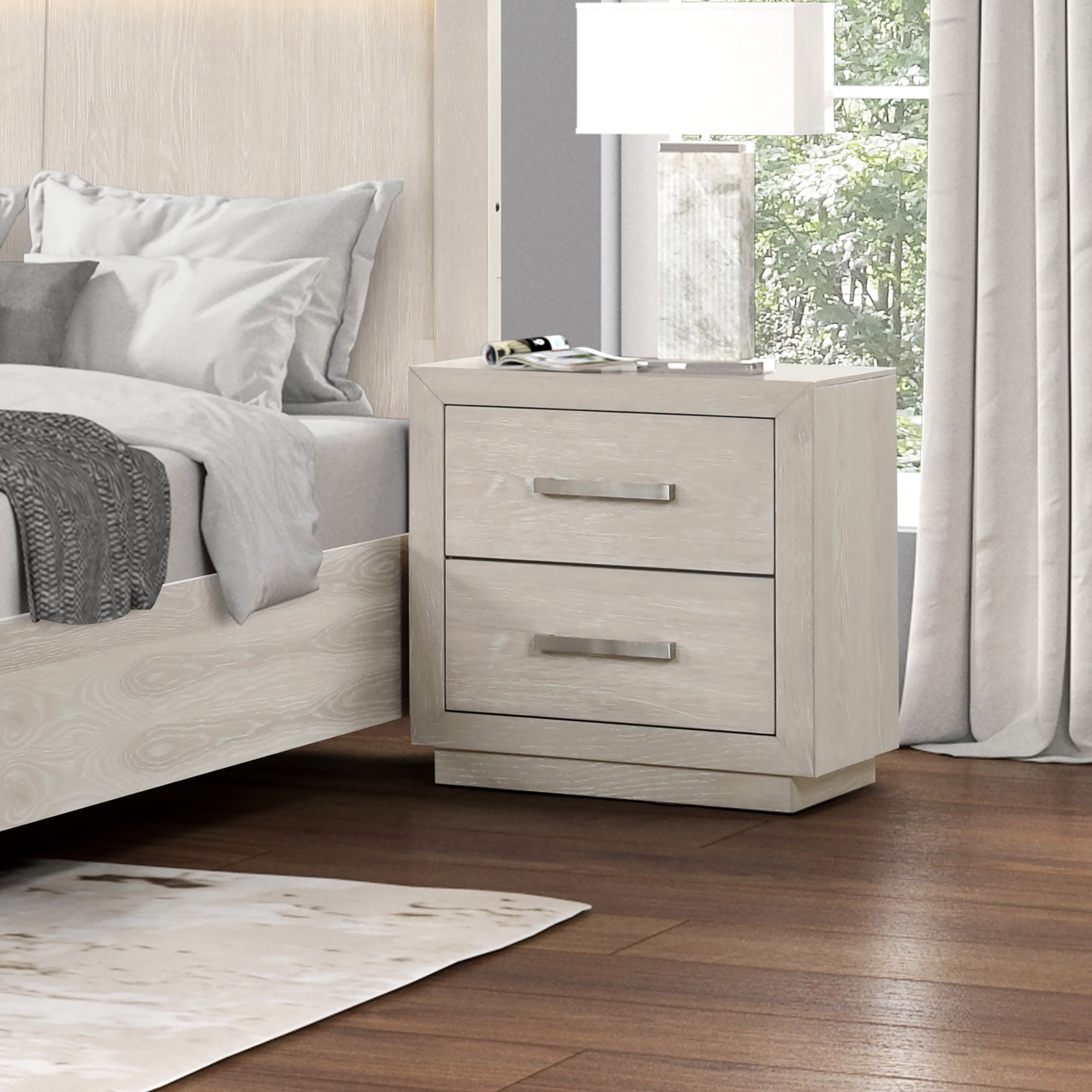 Furniture of America Argentil Light Grey Wood 2-Drawer Nightstand