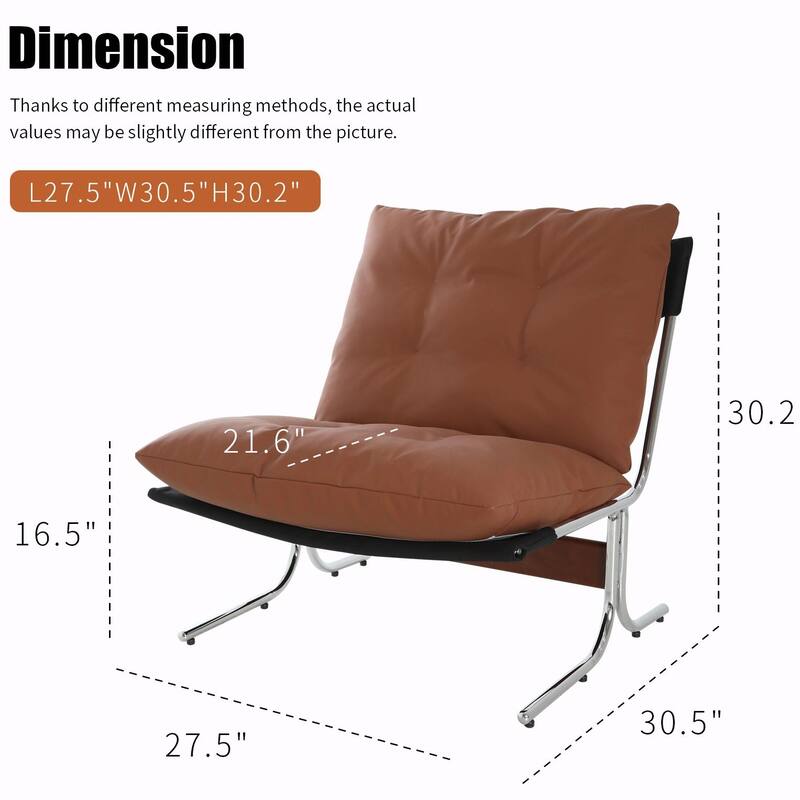 Modern Leather Accent Chair - High Back, Metal Legs