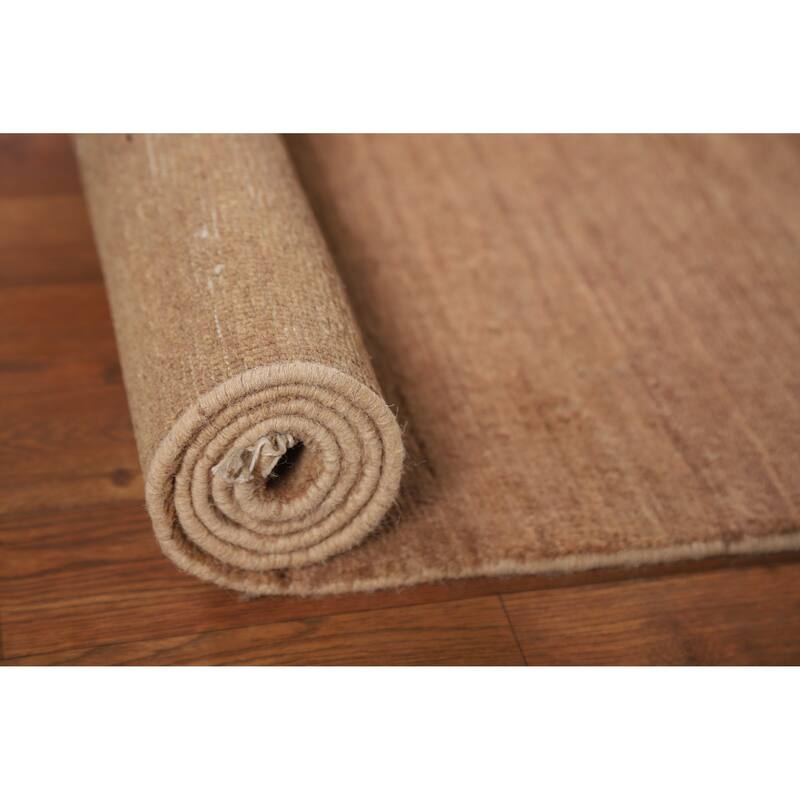Brown Solid Gabbeh Oriental Runner Rug Hand-Knotted Wool Carpet - 3'0"x 12'9"