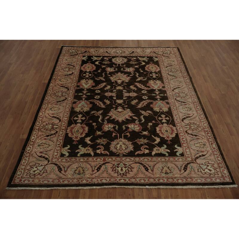 Hand Knotted Oriental 100% Wool Carpet Traditional All-Over Brown Peshawar Area Rug - 8' 7'' X 7' 0''
