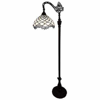 Brown Metal Traditional Floor Lamp with White Tiffany Glass Bowl Shade - 12” x 12” x 62” (D x W x H)