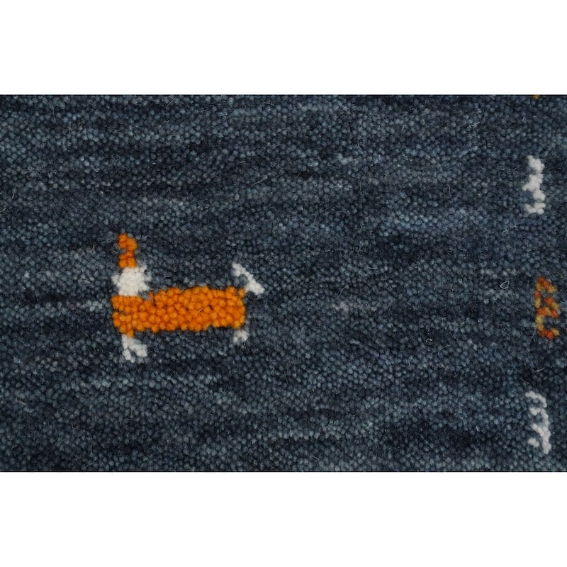 Hand Knotted Oriental 100% Wool Carpet Tribal Animal Pictorial Navy Blue & Blues Gabbeh Area Rug - 4' 11'' X 3' 0''
