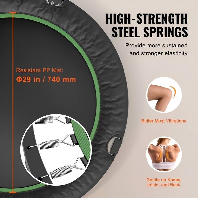 Black-Green Steel Fitness Trampoline, Adjustable Handle, Foldable