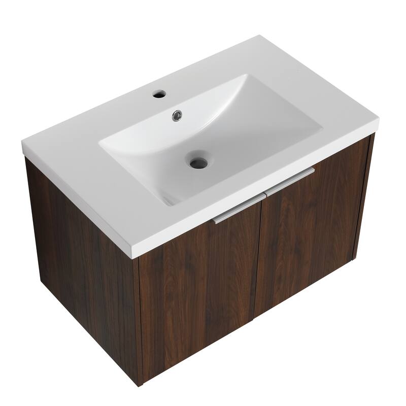 Modern Floating Bathroom Vanity with Single Resin Sink, Soft-Close Doors, Ample Storage, and Luxury Metal Handles