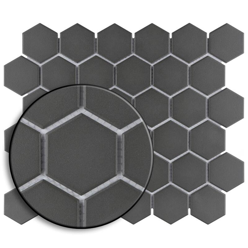 Merola Tile Gotham 2" Hex Black 11-1/8" x 12-5/8" Porcelain Floor and Wall Tile