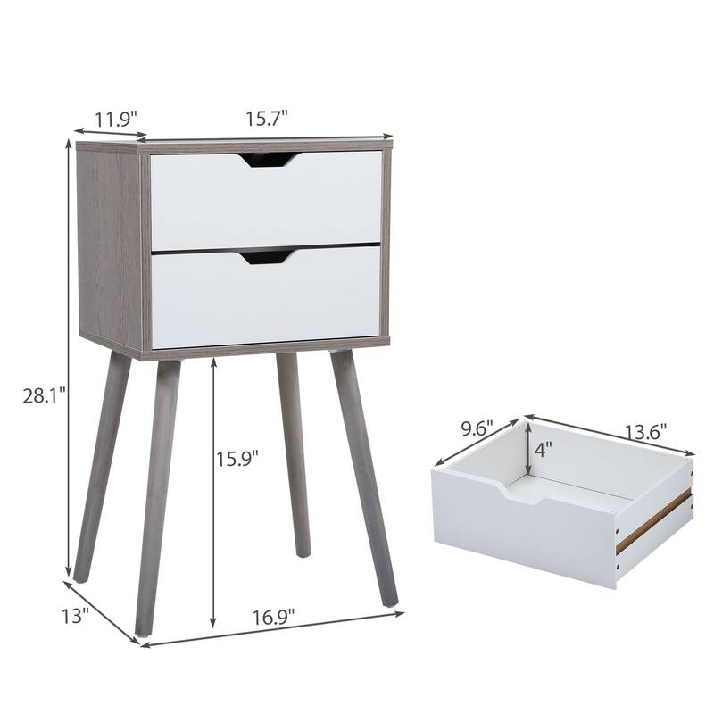 Set Of 2 Bedside Table With Two Drawer Storage Design For Living Room Sofa -