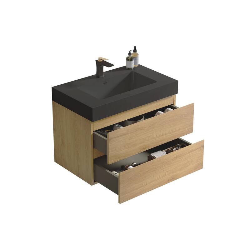 GDFStudio - Naomi Modern Floating Bathroom Vanity with Soft-Close Drawers and Pre-Assembled One-Piece Sink Basin