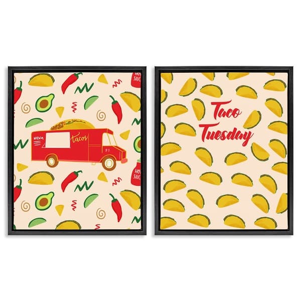 slide 2 of 32, Stupell Taco Tuesday and Truck Patterned Framed Floater Canvas Wall Art Design By Dina Riddle (Set of 2) 17 x 21 - Black