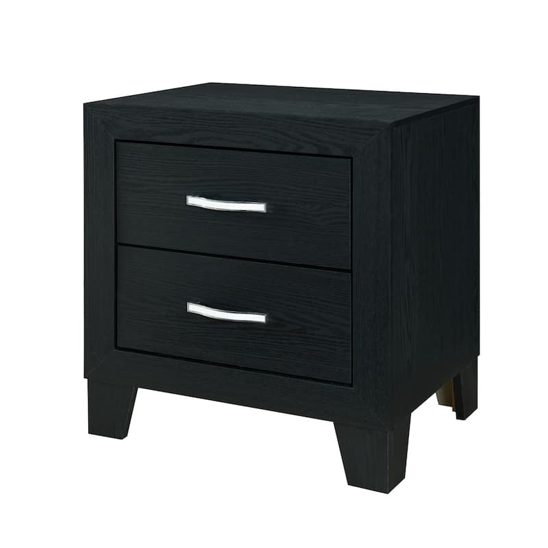 22" Black Wooden Bedside Table with Metal Handles and 2 Drawers Nightstand for Bedroom or Living Room