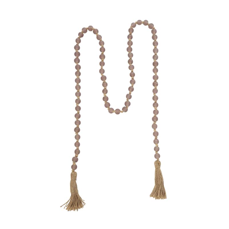 Glass Handmade Round Long Frosted Beaded Garland with Tassel with Knotted Brown Jute - Various Colors - Roche River Decor