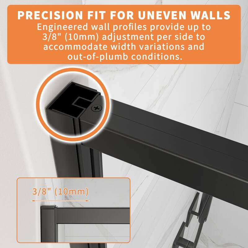 Modland 38-42"x71'' Adjustable Pivot Shower Door - Auto-Lift Hinge, Magnetic Seal, 5 Finishes for Uneven Walls - 42''x 71''
