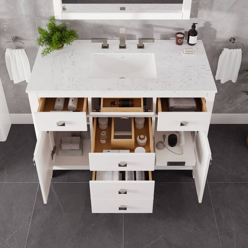 Eviva Artemis Bathroom Vanity with White Engineered Stone Countertop and Undermount Porcelain Sink