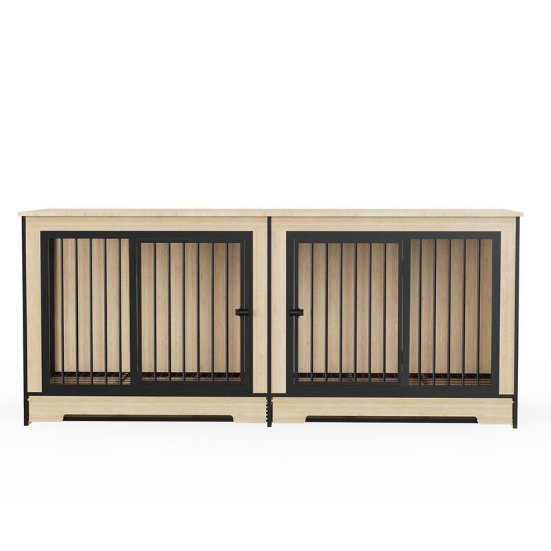 Dog Crate Furniture with Two Combined Room, XL Large Double Dog Cage Furniture with Tray for Medium Large Dogs