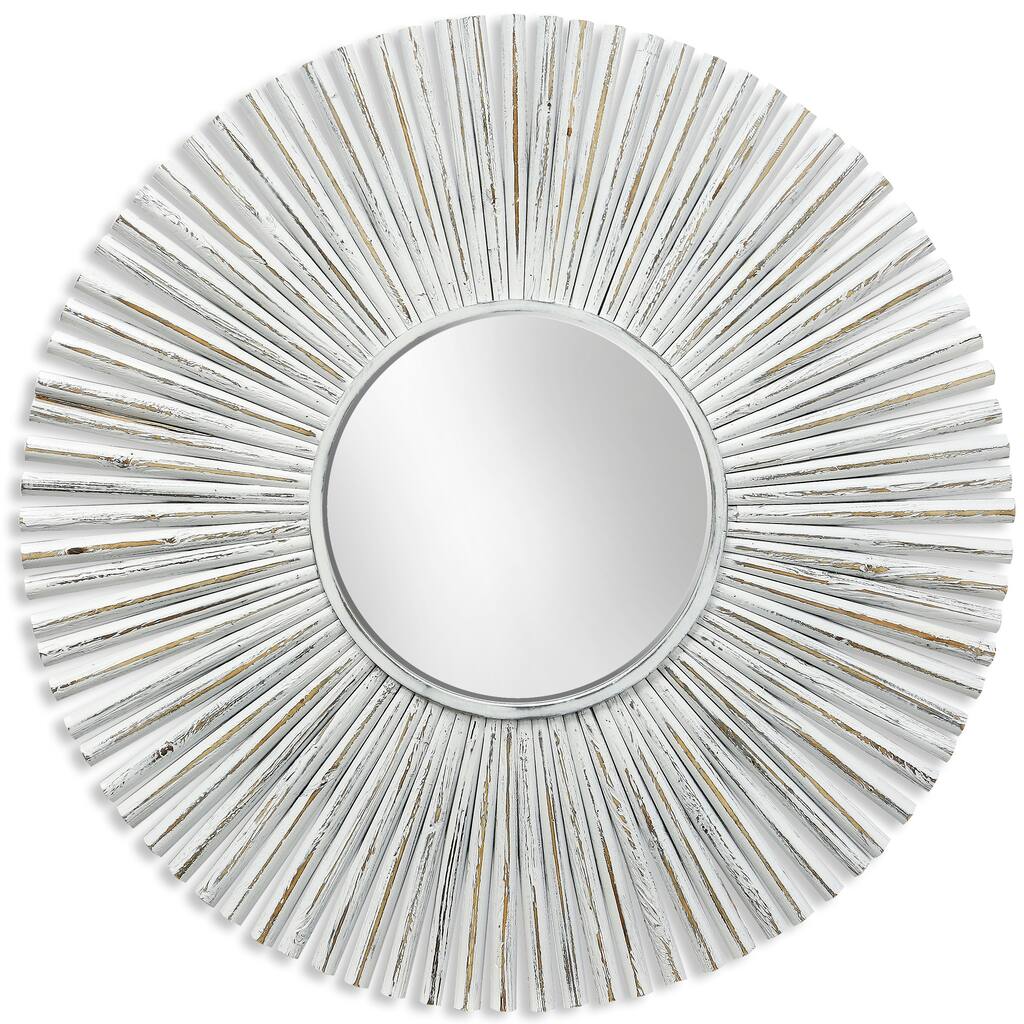 StyleCraft Round Coastal Whitewash Wood Frame Mirror
