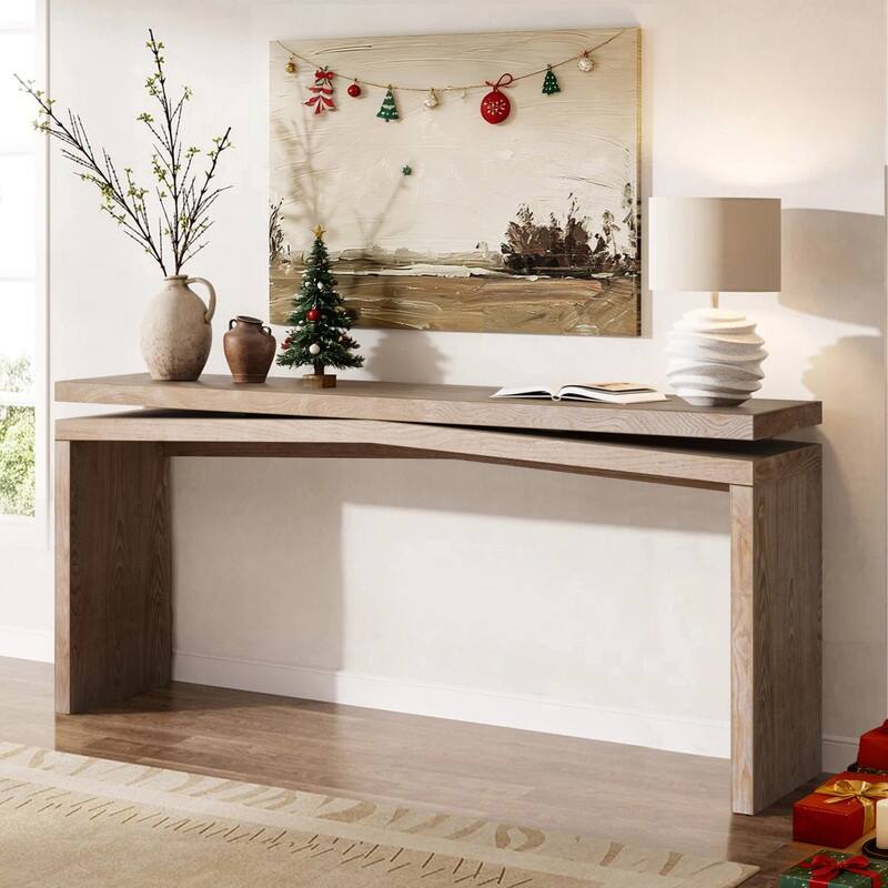 Rustic 65" Solid Wood Console Table for Farmhouse Entryway Living Room or Hallway Display Storage